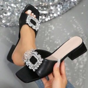pantoufles noirs à talons hauts à la mode d'été