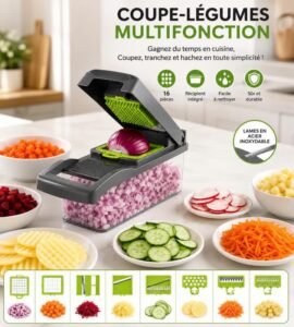coupe légumes multifonction 14 en 1 – mandoline, hachoir et râpe avec récipient