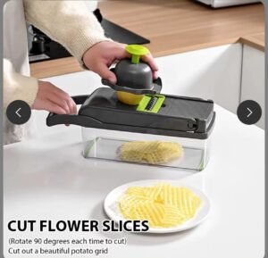 coupe légumes multifonction 14 en 1 – mandoline, hachoir et râpe avec récipient